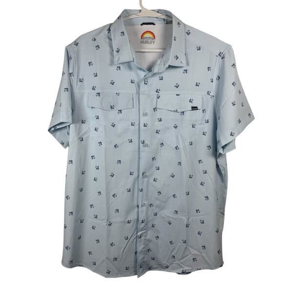 Hurley Other - Hurley Shirt Mens Medium Blue Hawaiian Palm Tree Beach Casual Button Up Top